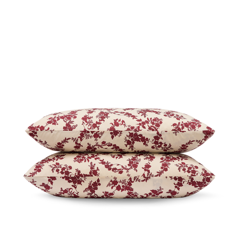 Taies d'oreiller x2 Percale de coton 120 fils - Fleur Grenat