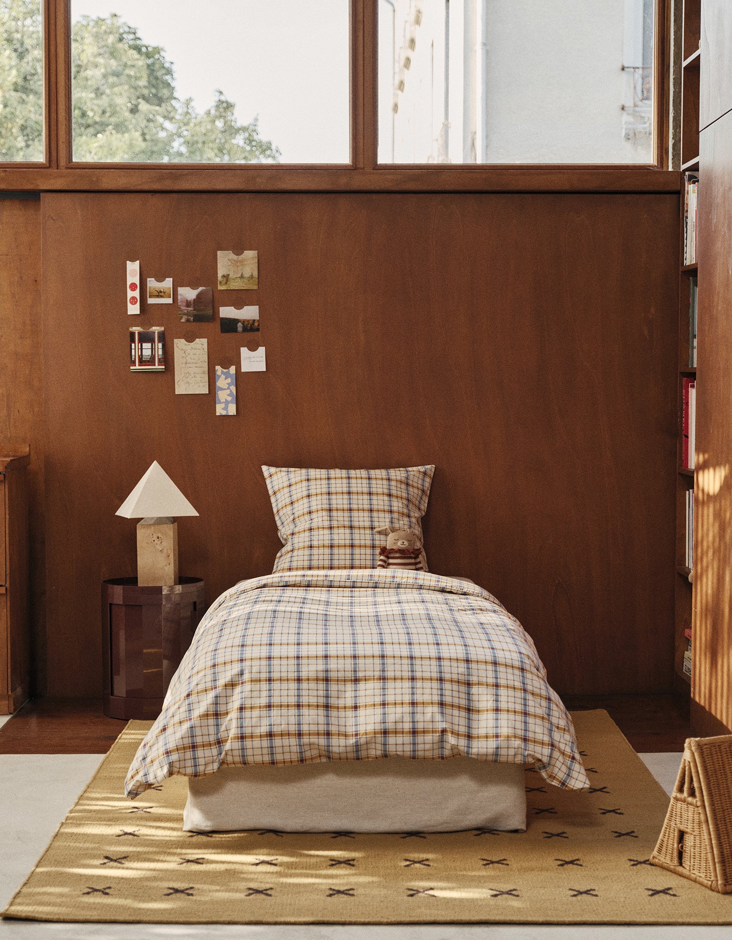 Kids' Washed Organic Cotton Percale Duvet Cover - Atlas Check
