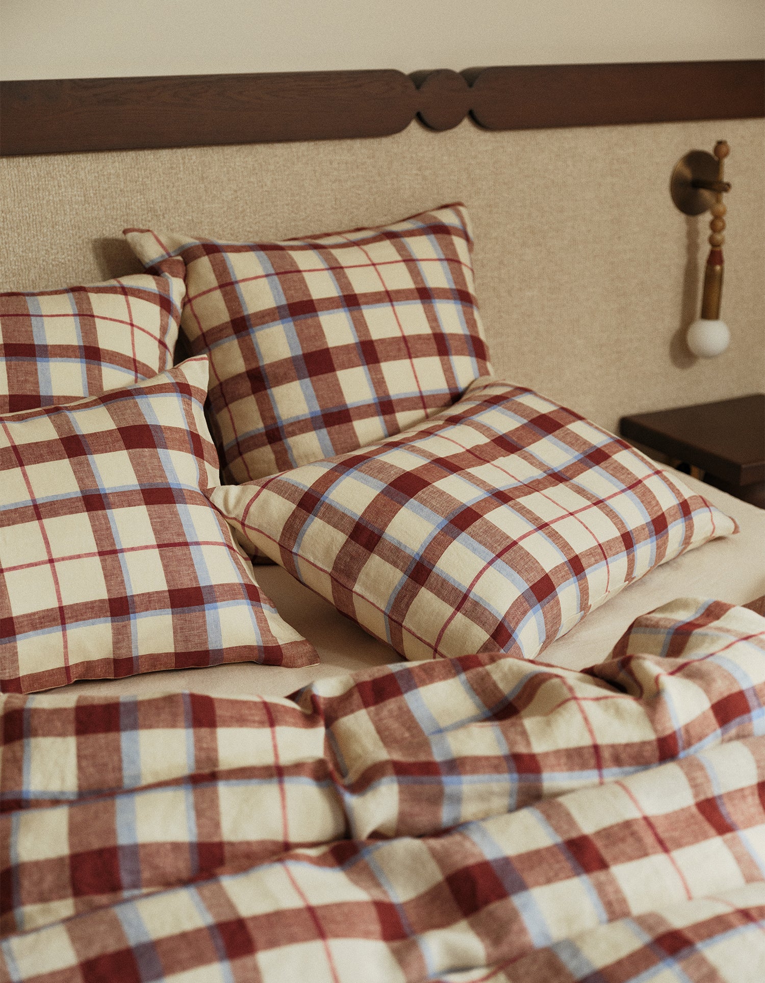 Kussenslopen Gewassen Linnen x2 - Karmijnrode Tartan