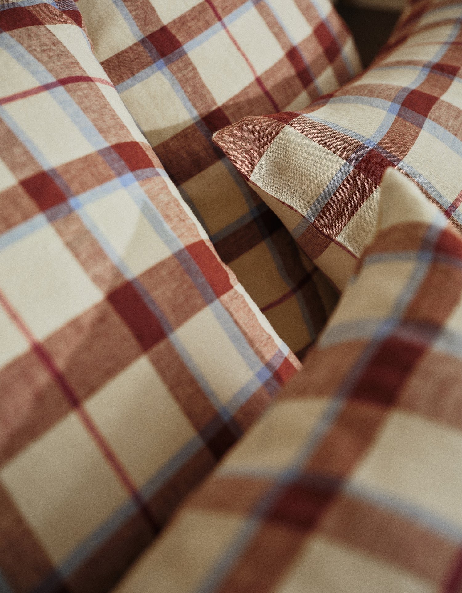 Kussenslopen Gewassen Linnen x2 - Karmijnrode Tartan