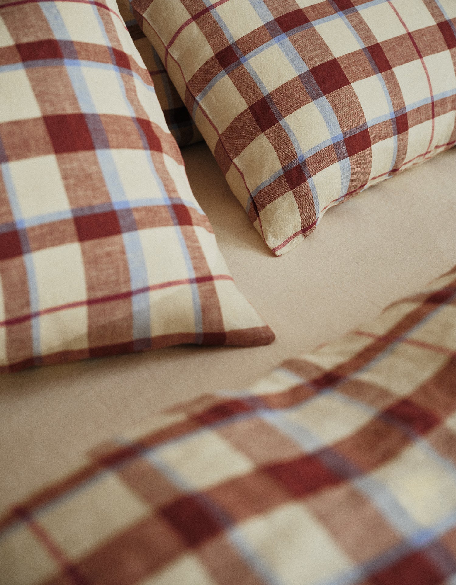 Kussenslopen Gewassen Linnen x2 - Karmijnrode Tartan