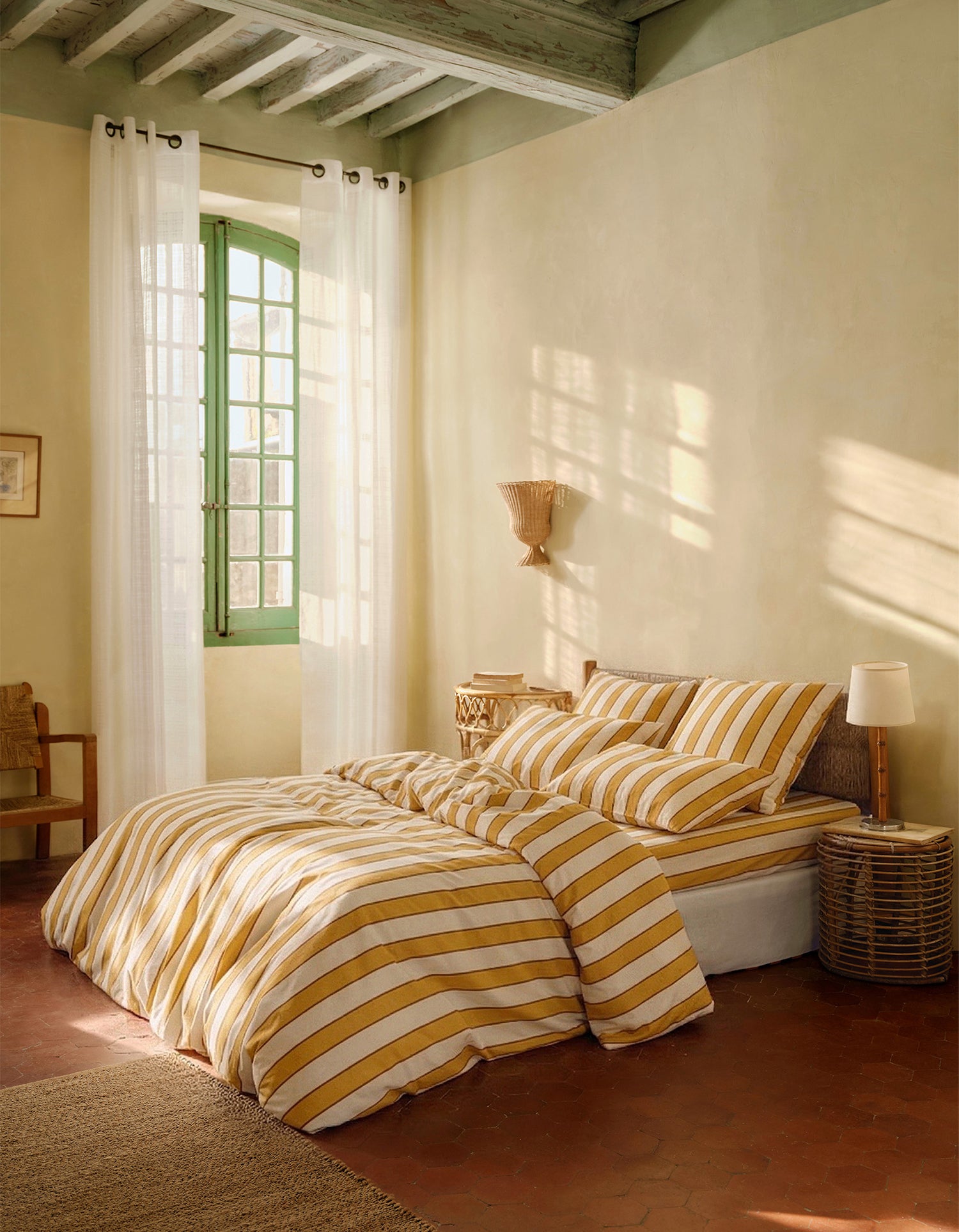 Housse de couette Percale de Coton 120 fils/cm² - Rayure Lumière