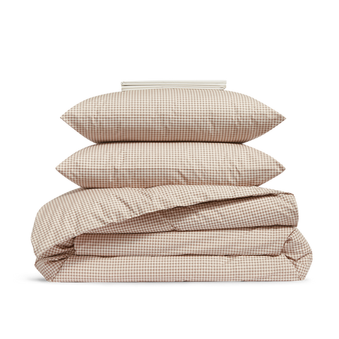 Parure Percale de coton 120 fils - Mini Vichy Beige