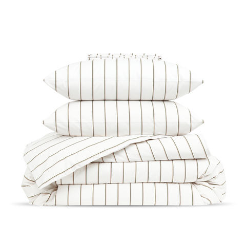 Parure Percale de coton 120 fils - Rayé Olive