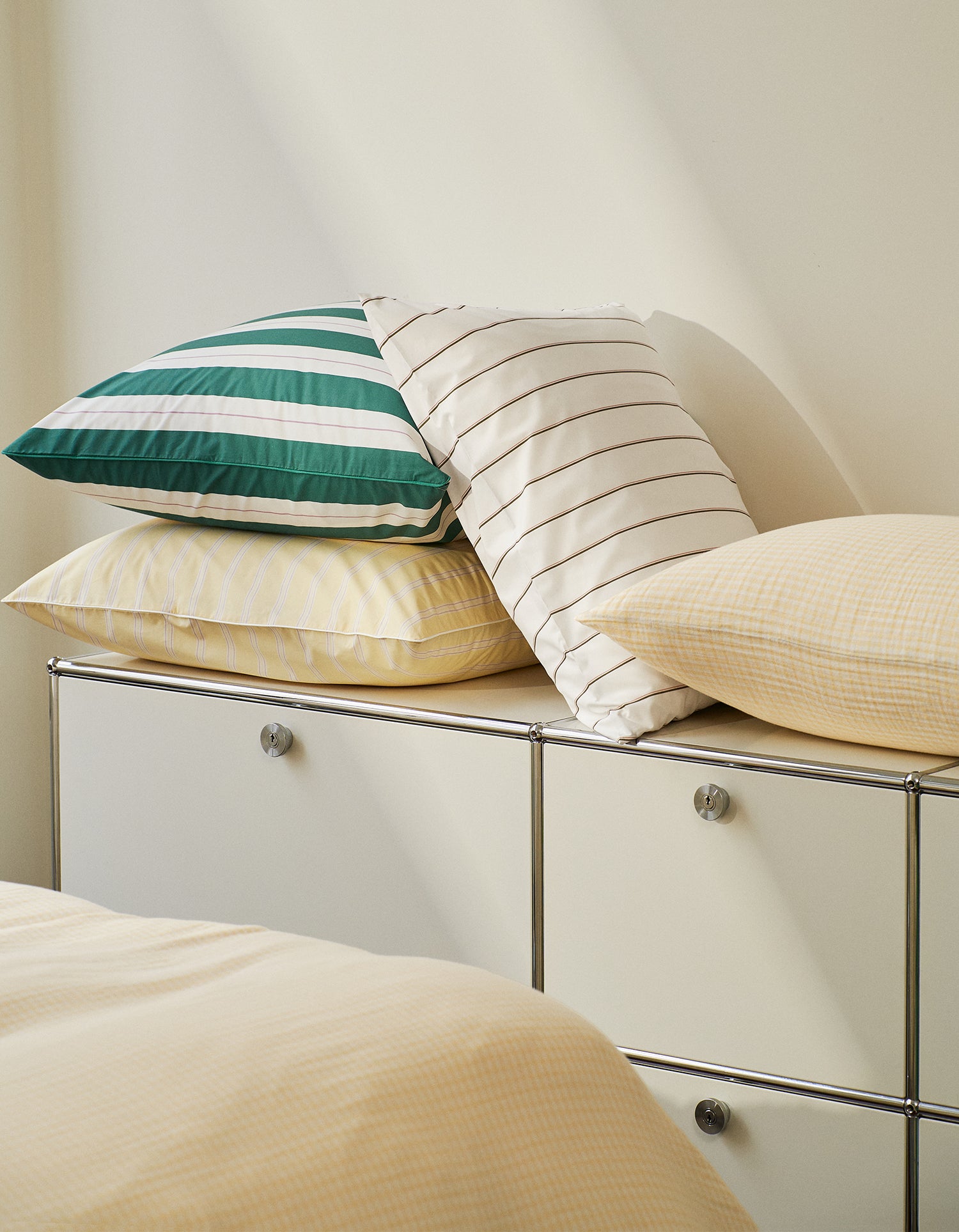 Taies d'oreiller x2 Percale de coton 120 fils - Rayé Olive