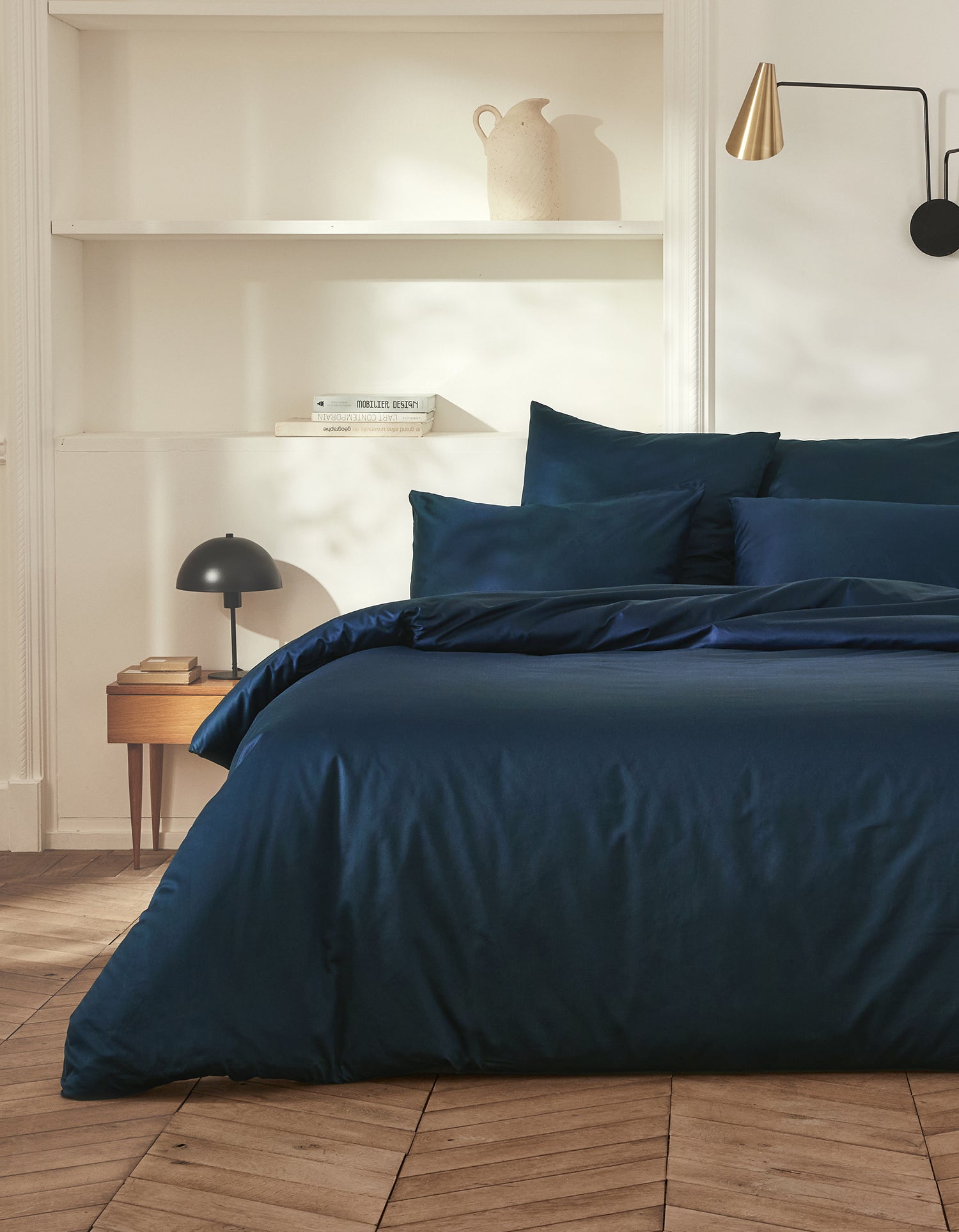 Drap housse Satin de coton 200 fils - Bleu Velours