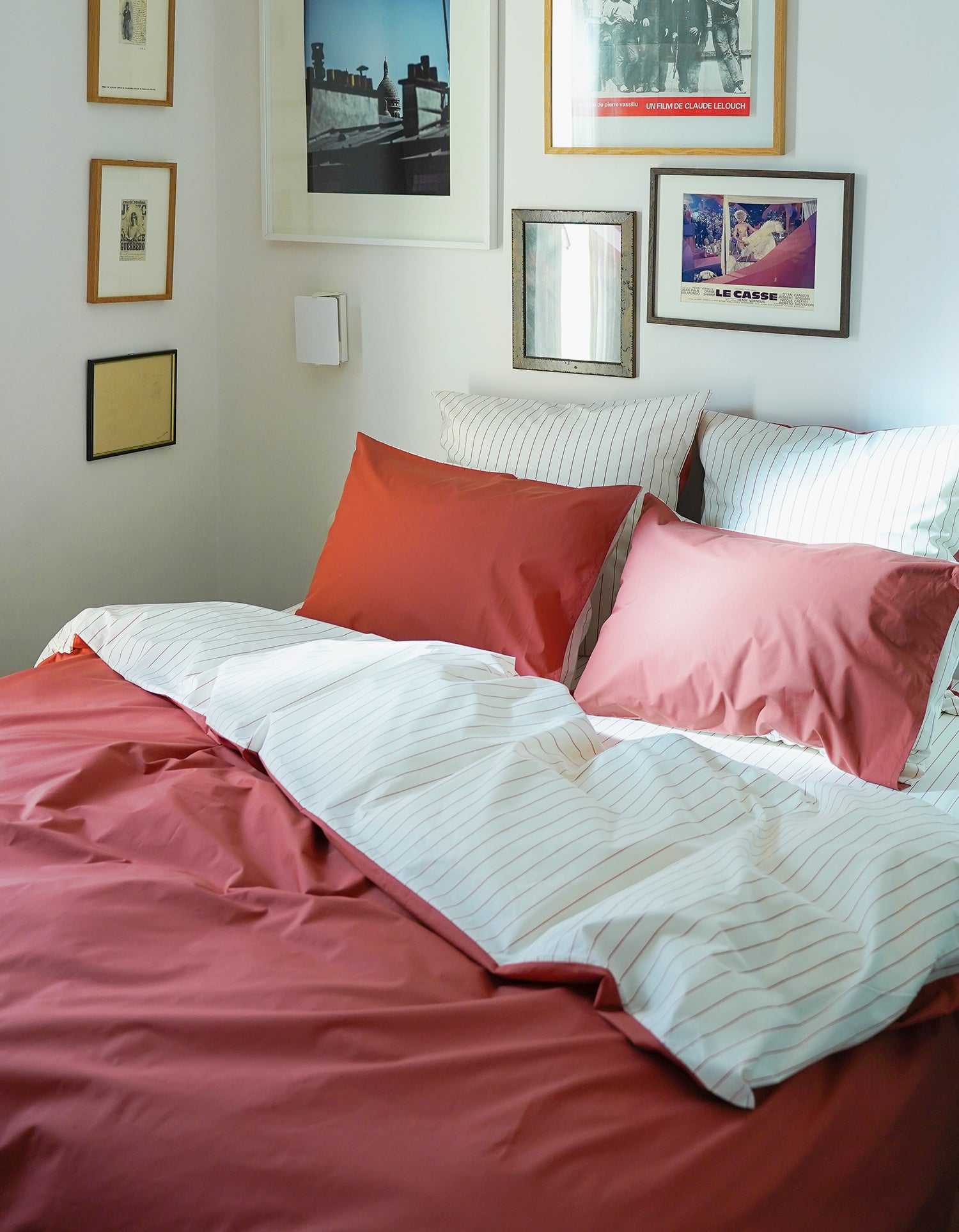 Taies d'oreiller x2 Percale de coton 120 fils - Le Rayé Terracotta