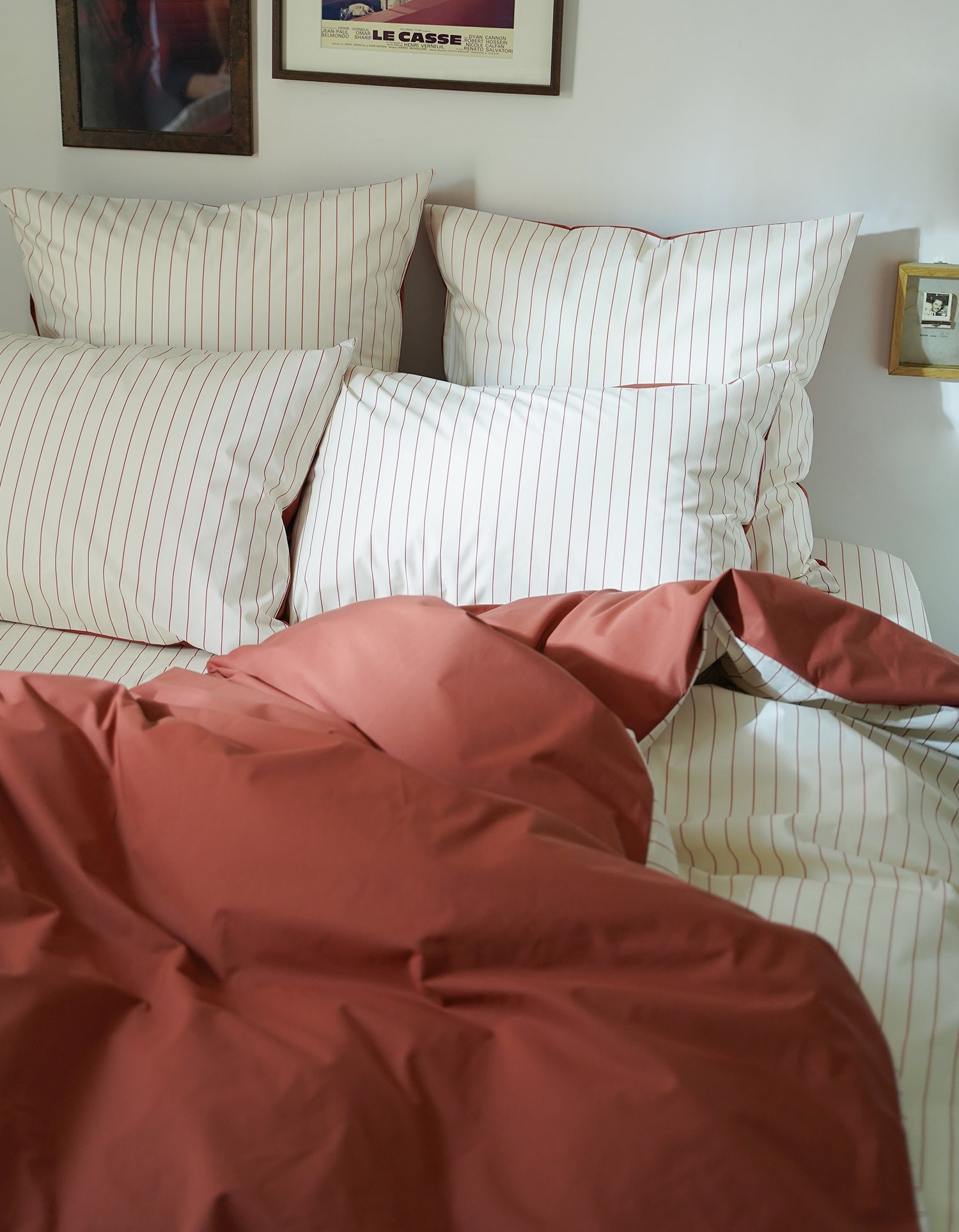 Taies d'oreiller x2 Percale de coton 120 fils - Le Rayé Terracotta
