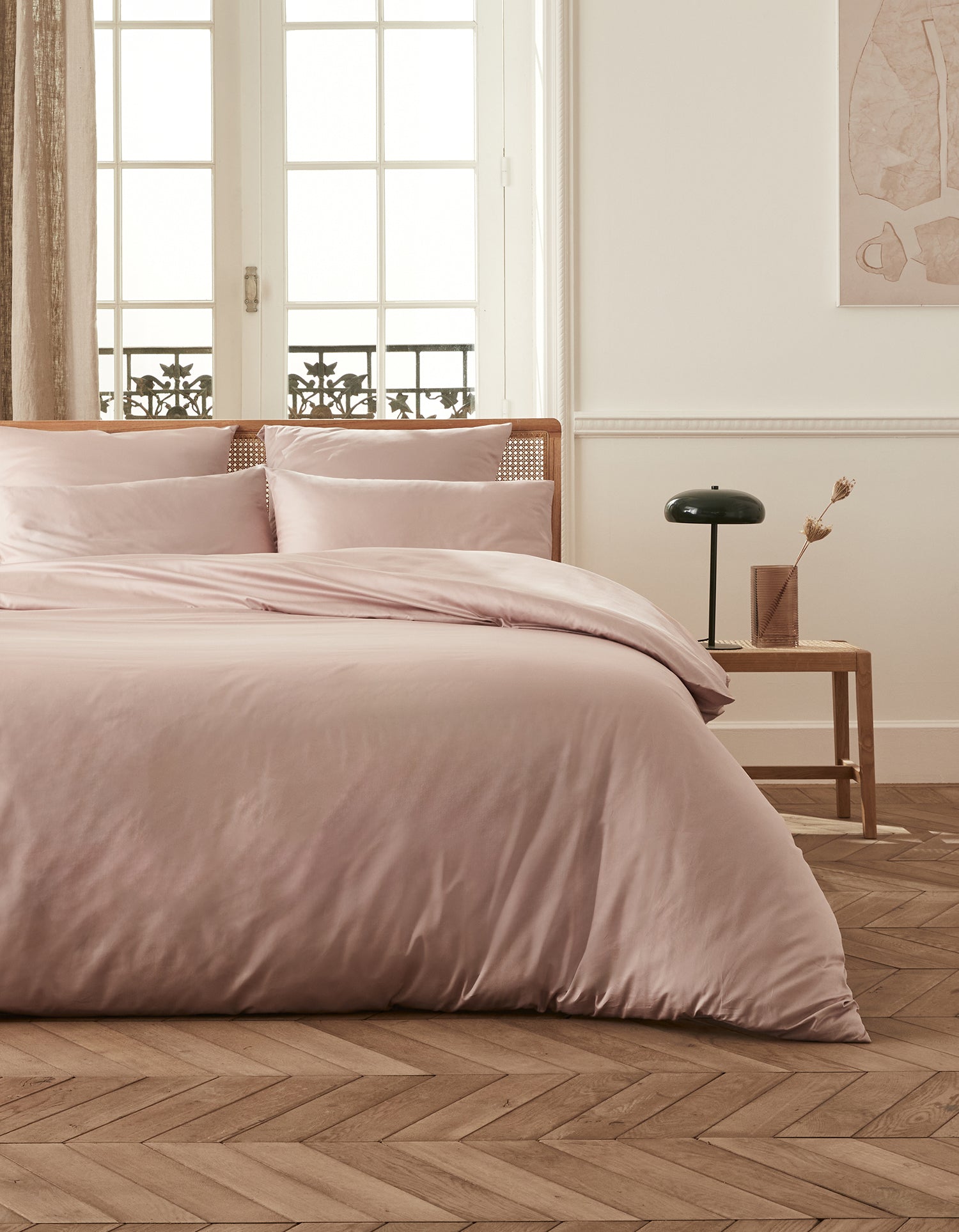 Drap housse Satin de coton 200 fils - Rose Blush