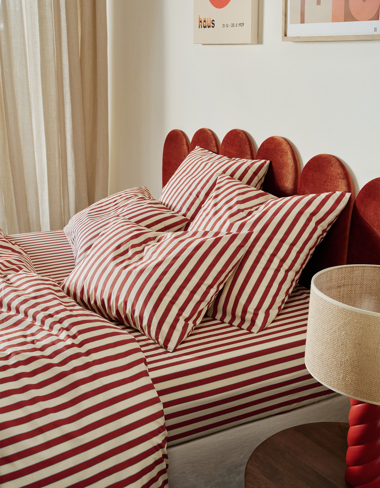 Housse de couette Percale de coton 120 fils - Rayure Club Rouge