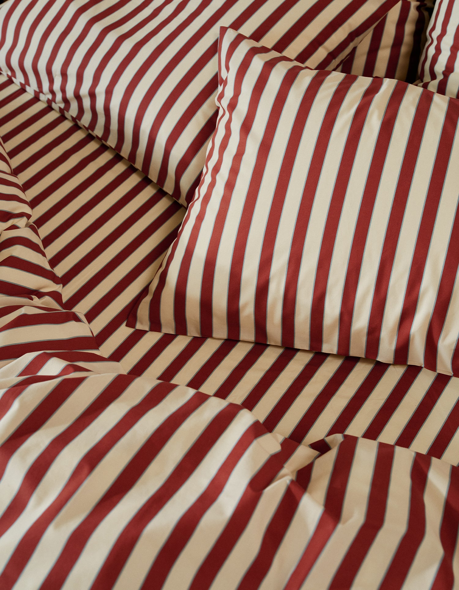 Housse de couette Percale de coton 120 fils - Rayure Club Rouge