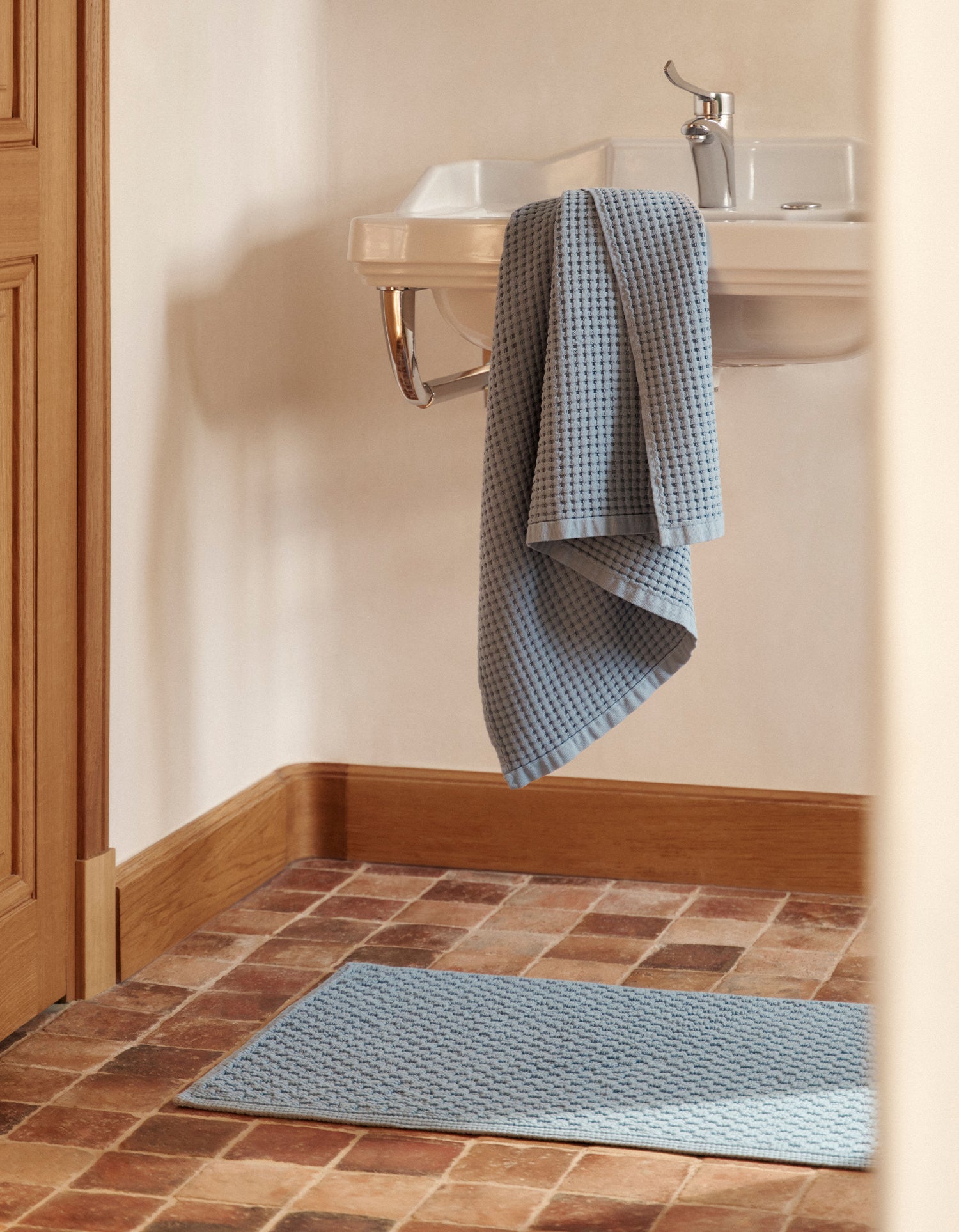 Serviette de bain Nid d'abeille - Bleu Saunier