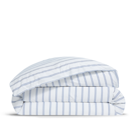 Housse de couette Percale de coton 120 fils - Rayure Trio Bleu