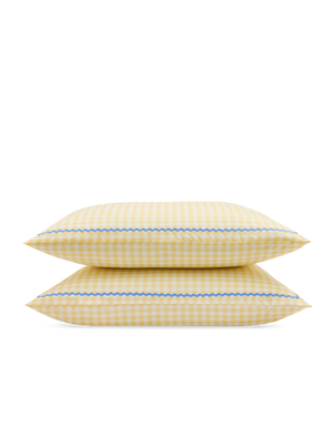 Taies d'oreiller x2 Percale de coton 120 fils - Vichy Rétro Jaune
