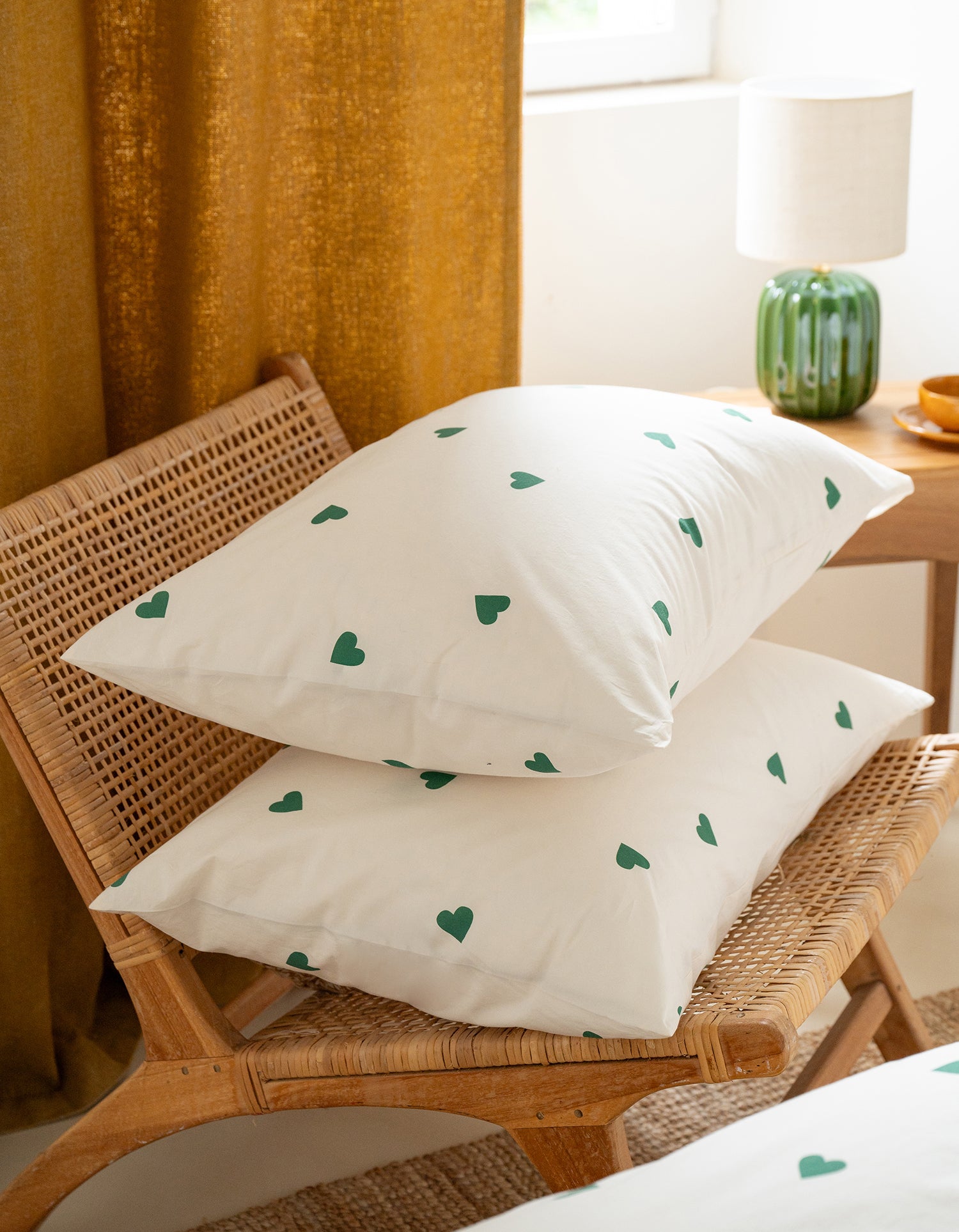 Taies d'oreiller x2 Percale lavée - Coup de Coeur Vert