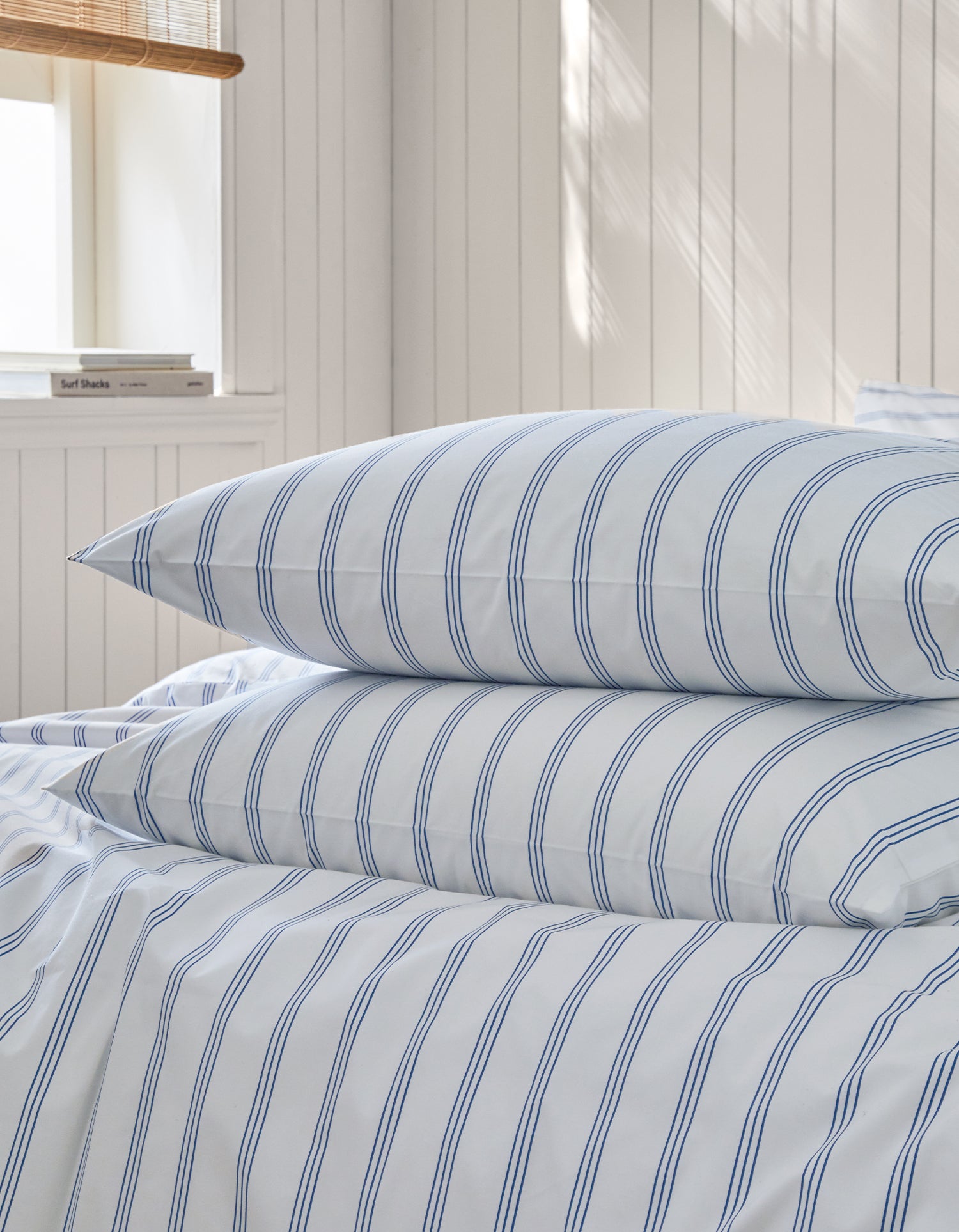 Housse de couette Percale de coton 120 fils - Rayure Trio Bleu