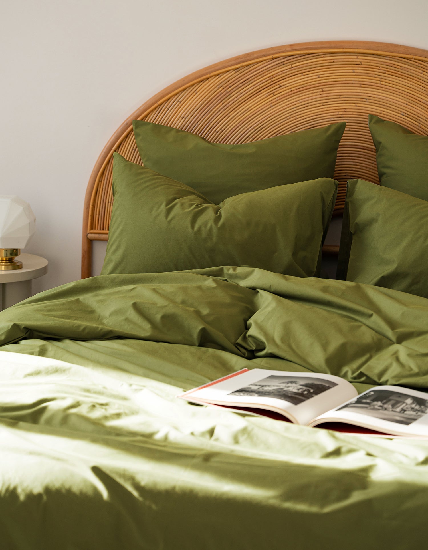 Taies d'oreiller x2 Percale de coton 120 fils - Vert Mousse