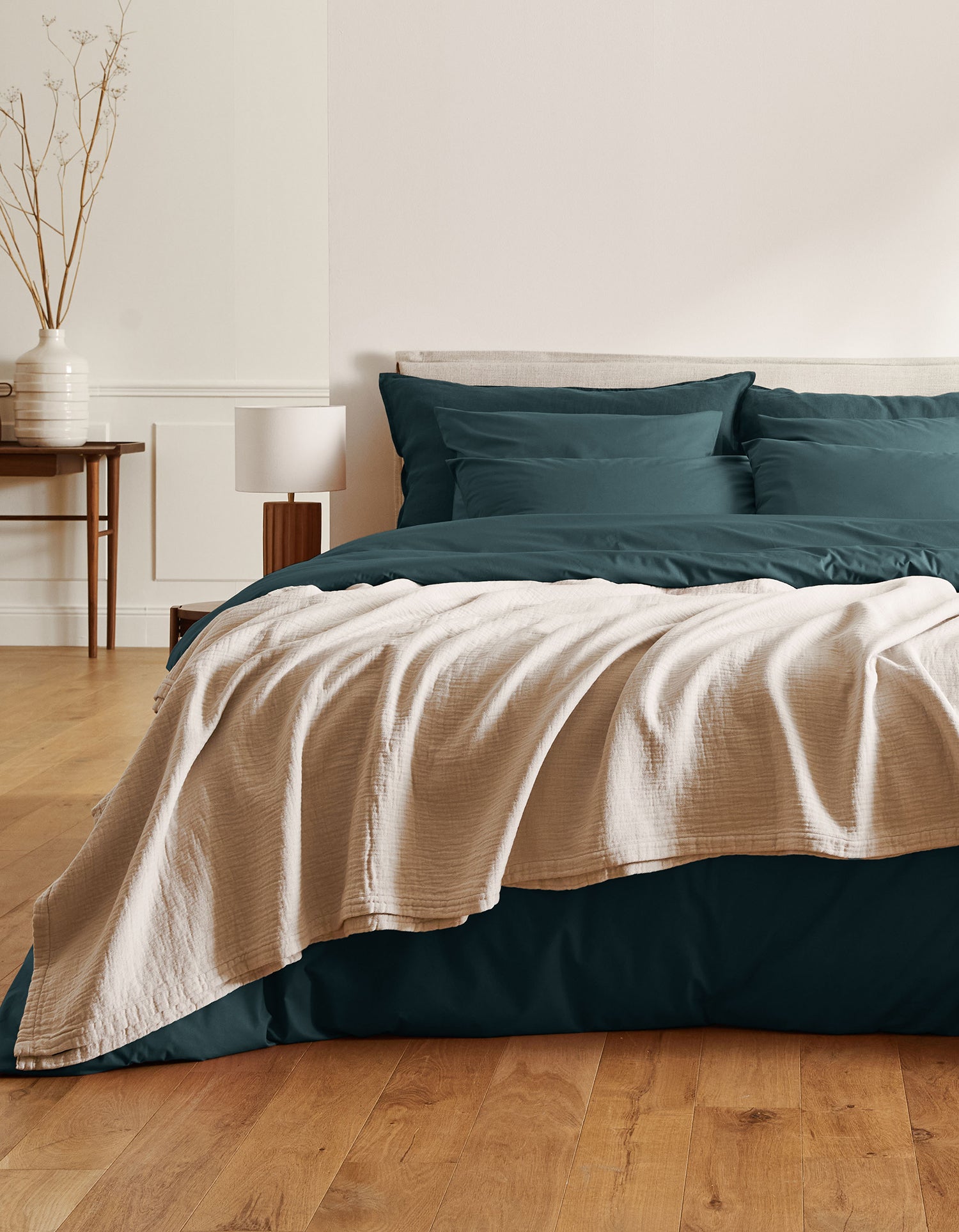 Drap housse Percale de coton 120 fils - Bleu Pétrole