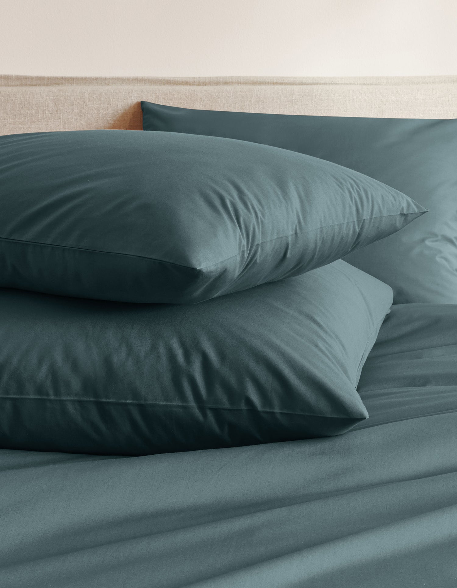 Drap housse Percale de coton 120 fils - Bleu Pétrole