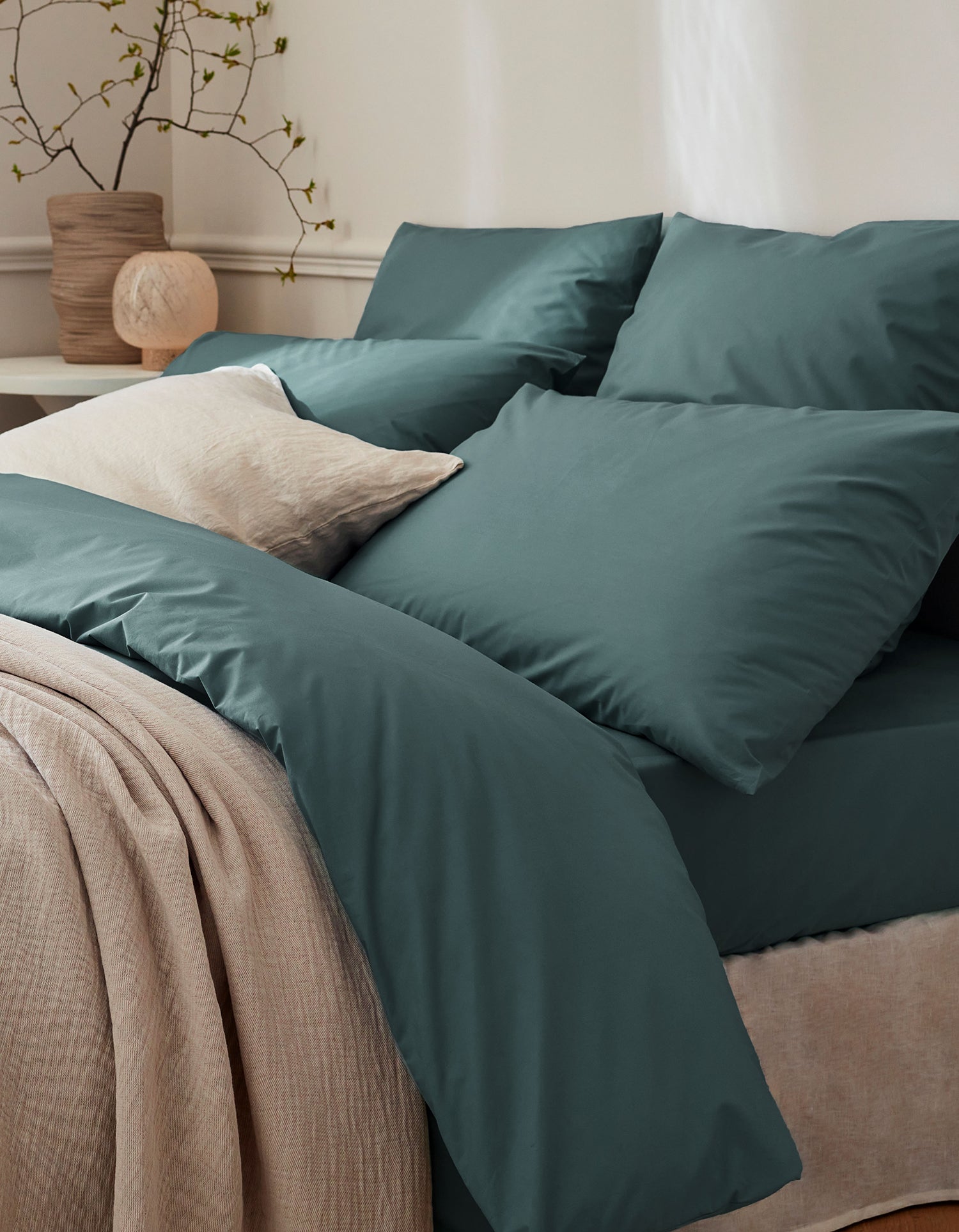 Taies d'oreiller x2 Percale de coton 120 fils - Vert Céladon