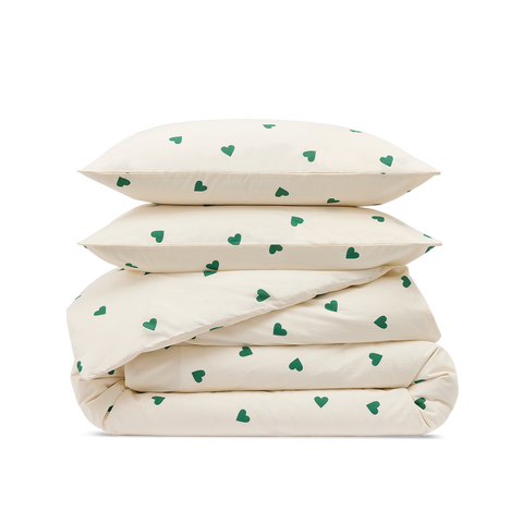 Duo Gewassen Perkal - Groen Hartjes