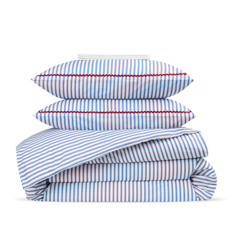 Parure Percale lavée - Rayure Cyclades - 160x200 / 240x220 / 65x65