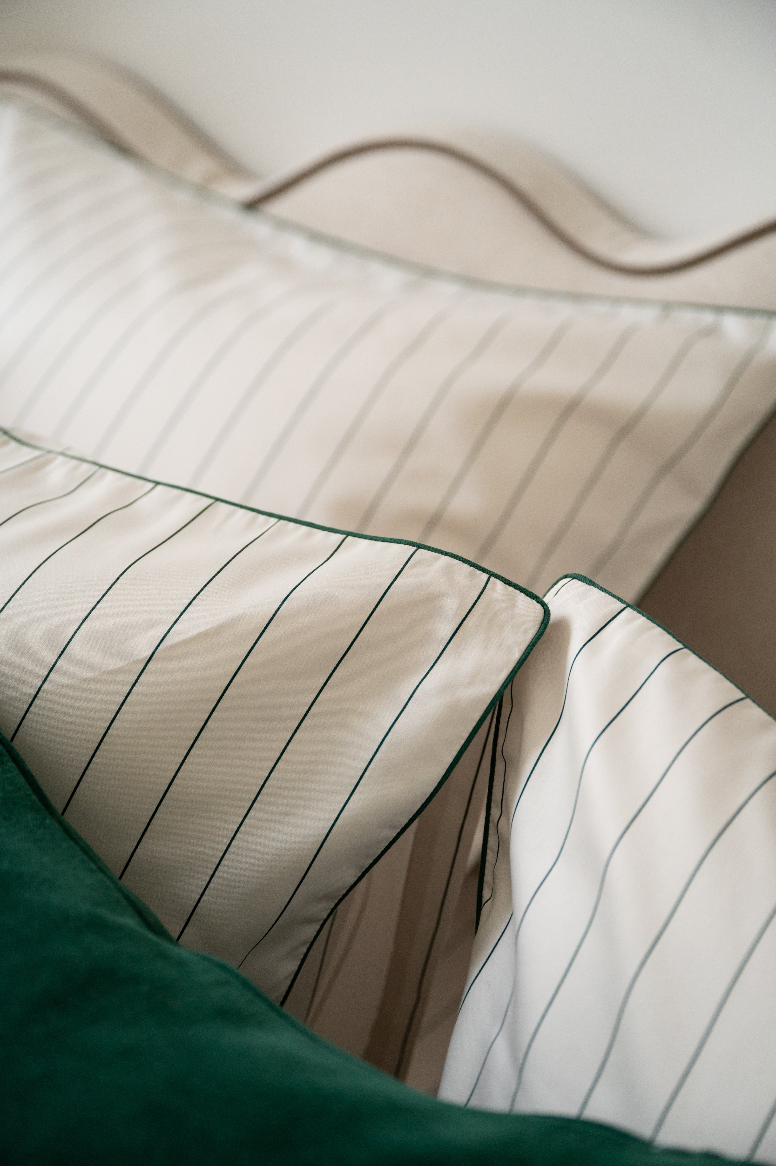 Housse de couette Satin de coton 200 fils - Rayé Vert Forêt