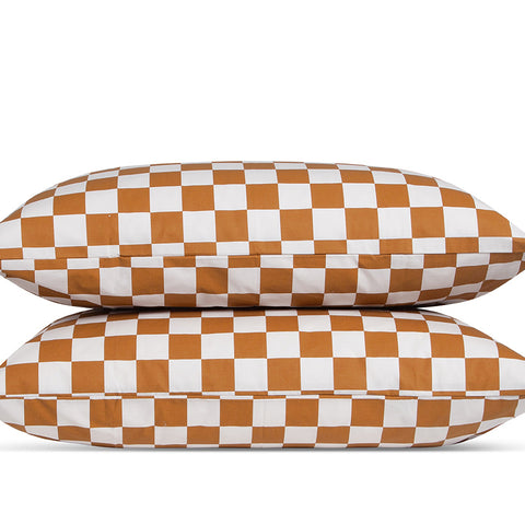 Taies d'oreiller x2 Percale de coton 120 fils - Memo Ocre