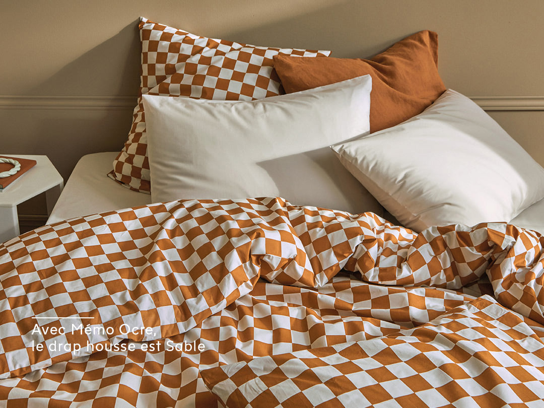 Taies d'oreiller x2 Percale de coton 120 fils - Memo Ocre