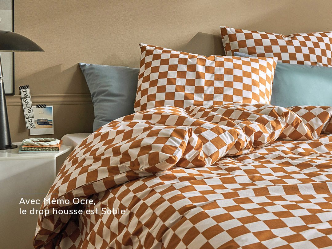Taies d'oreiller x2 Percale de coton 120 fils - Memo Ocre