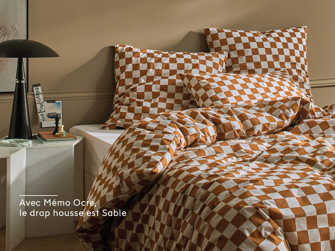 Taies d'oreiller x2 Percale de coton 120 fils - Memo Ocre