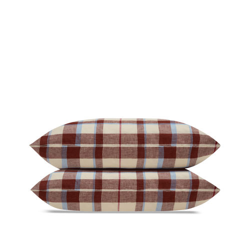 Kussenslopen Gewassen Linnen x2 - Karmijnrode Tartan