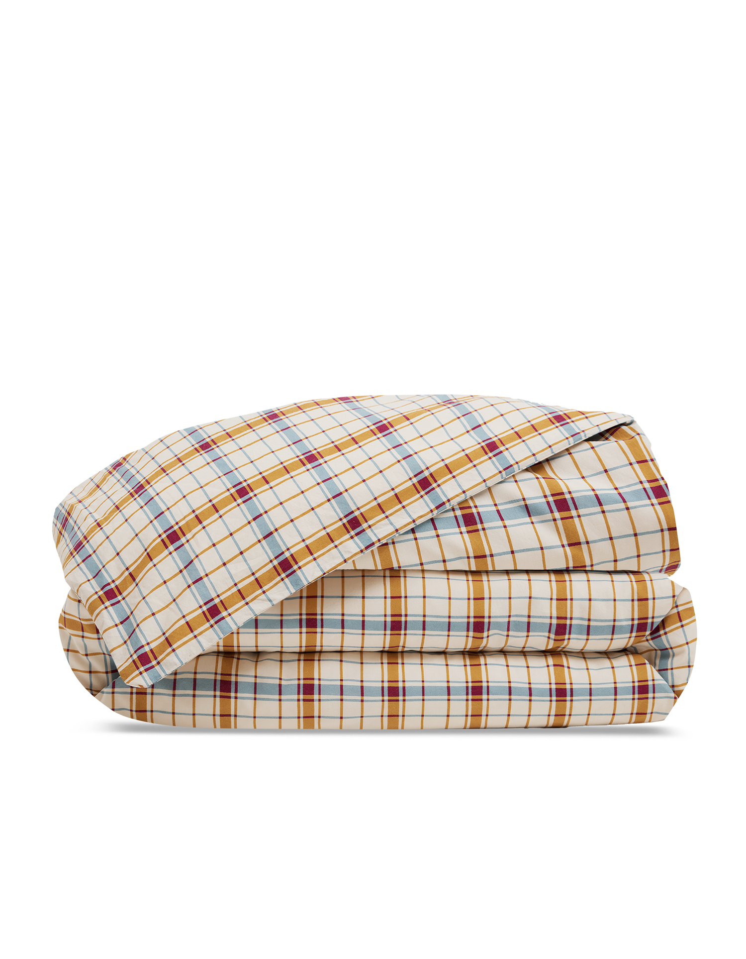 Kids' Washed Organic Cotton Percale Duvet Cover - Atlas Check