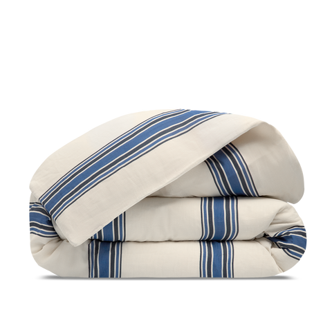 Copripiumino in Garza di Cotone doppio strato - Righe Indaco