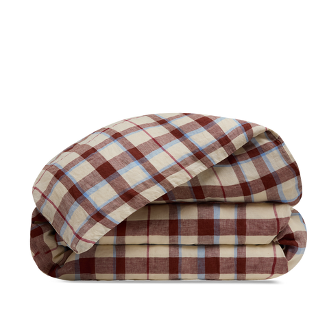  Dekbedovertrek Gewassen Linnen - Karmijnrode Tartan