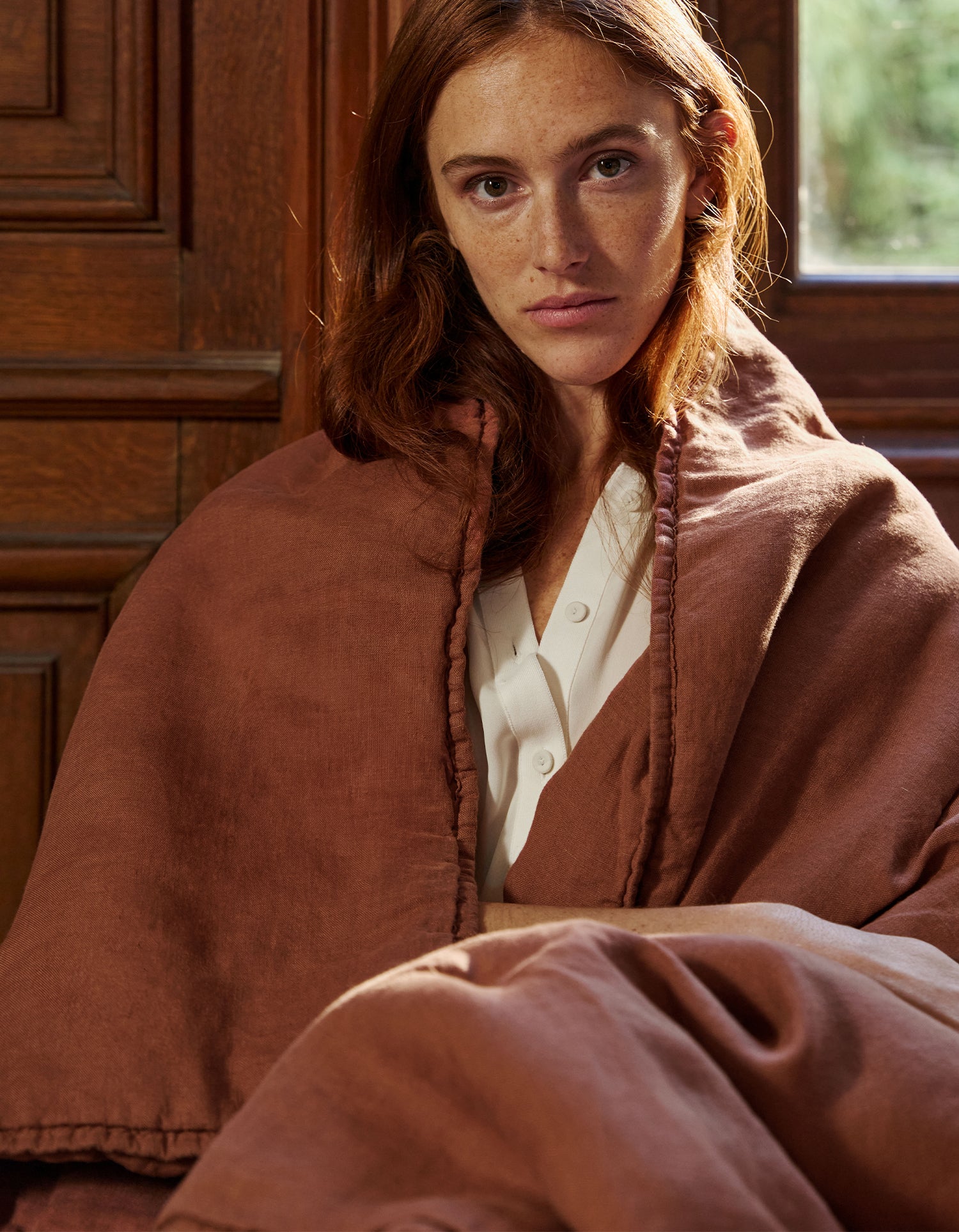 Morbida coperta in lino francese lavato - Terracotta