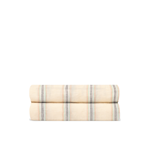 Drap plat Lin lavé français - Rayure Nomade