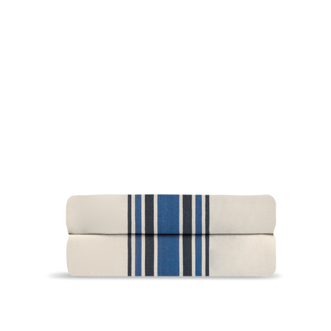 Drap plat Gaze de coton double épaisseur - Rayure Indigo
