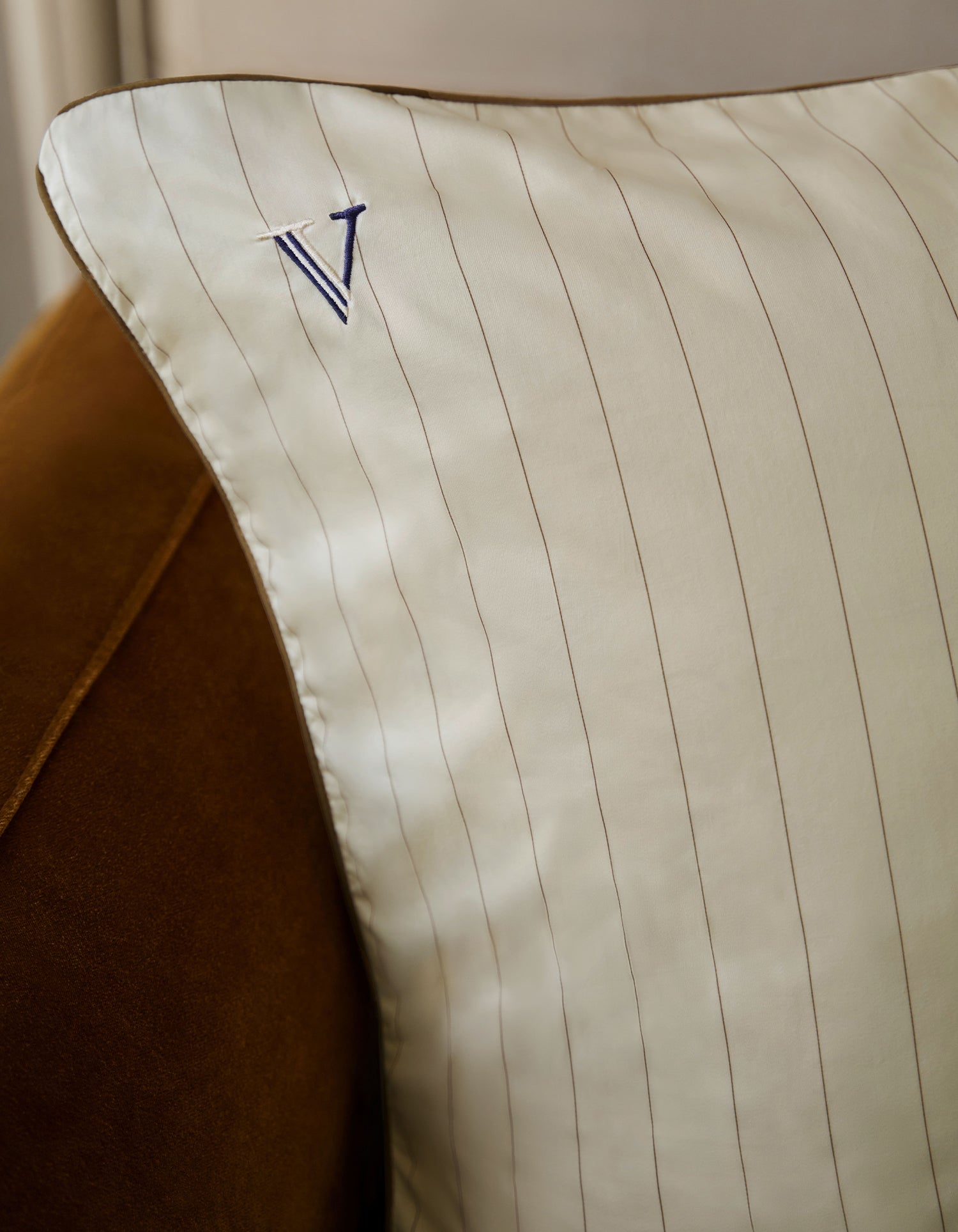 Federe x2 in Raso di cotone a 200 fili - Righe Bronzo