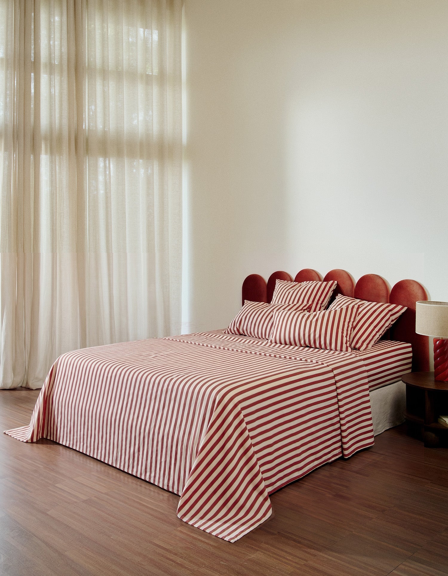 Drap plat Percale de Coton 120 fils/cm² - Rayure Club Rouge