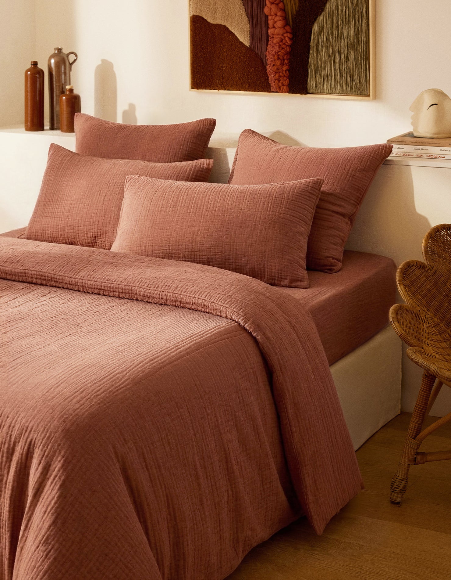 Drap plat Gaze de coton double épaisseur - Biscuit