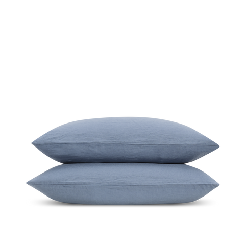 Coppia di federe in lino lavato francese - Blu Denim