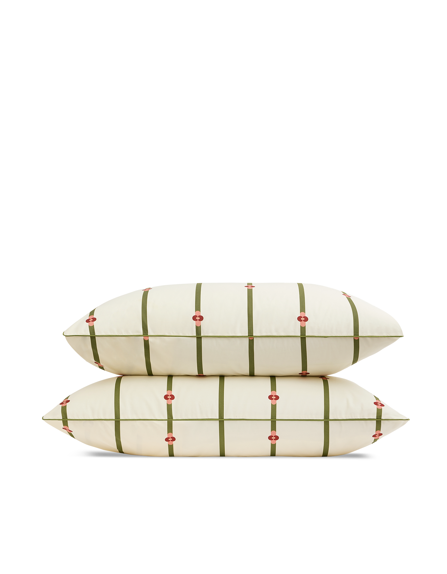 Taies d'oreiller x2 Percale de coton 120 fils Margaux Keller Collections x Bonsoirs - Rayure Romarin