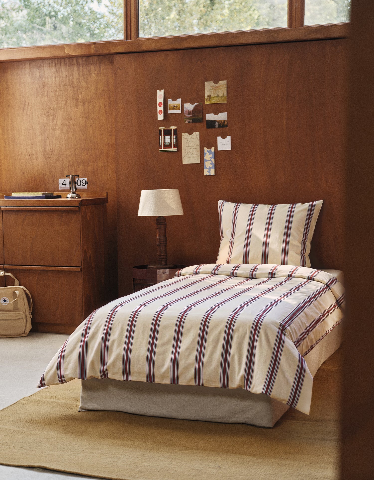 Taie d'oreiller Percale Lavée Enfant en Coton Biologique - Rayure Campus