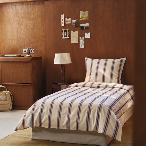 Taie d'oreiller Percale Lavée Enfant en Coton Biologique - Rayure Campus