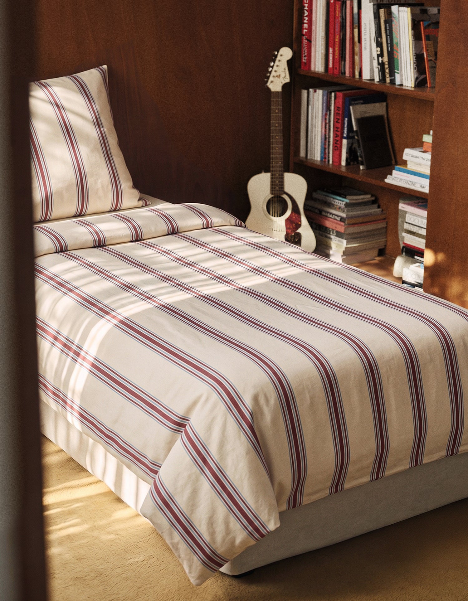 Taie d'oreiller Percale Lavée Enfant en Coton Biologique - Rayure Campus