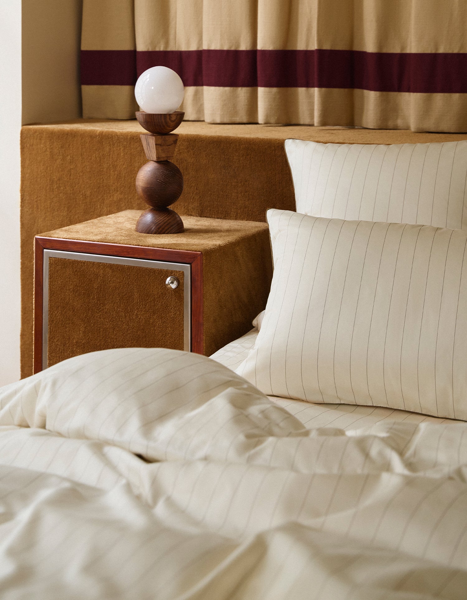 Taies d'oreiller x2 Satin de coton 200 fils - Rayé Bronze