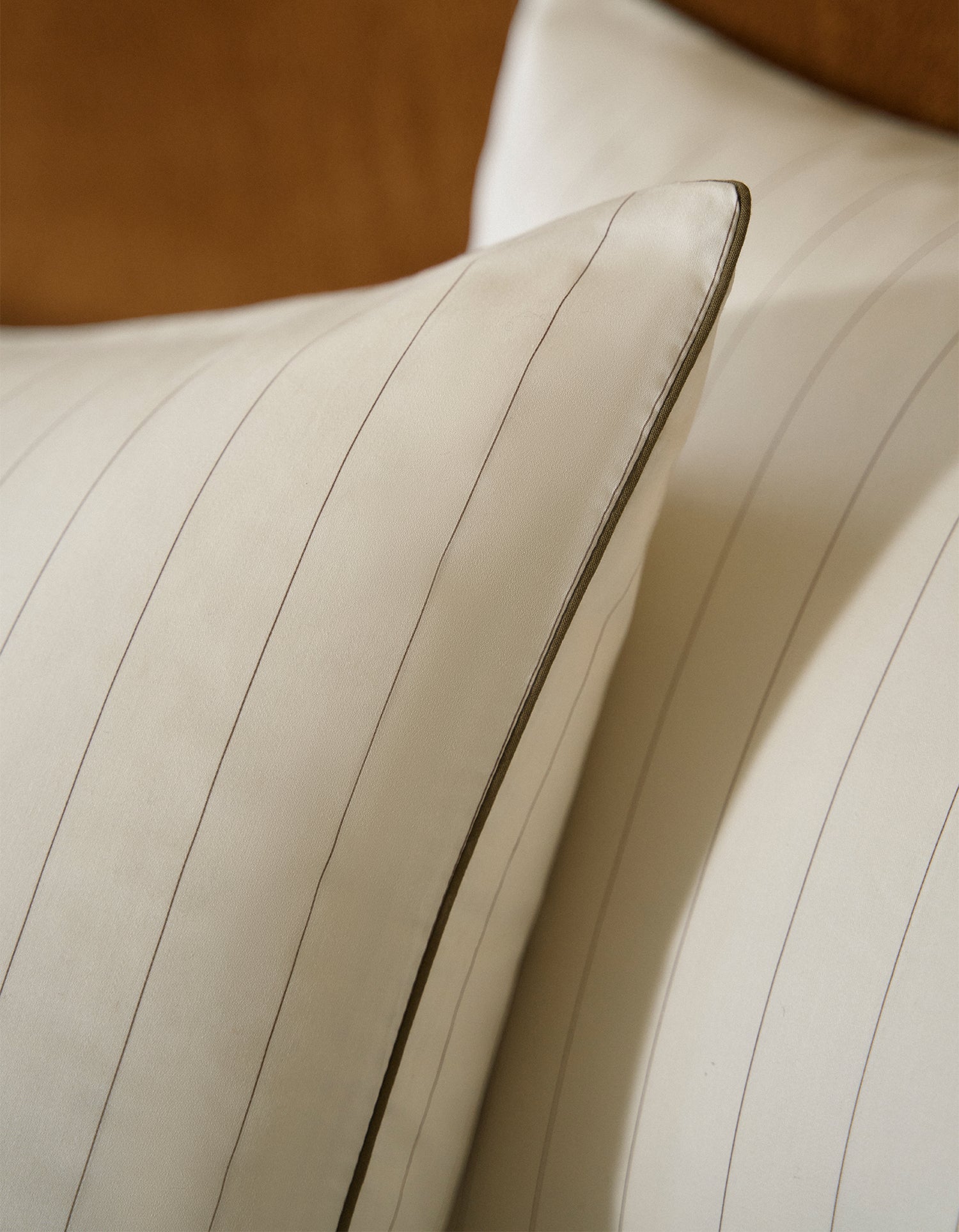 Taies d'oreiller x2 Satin de coton 200 fils - Rayé Bronze