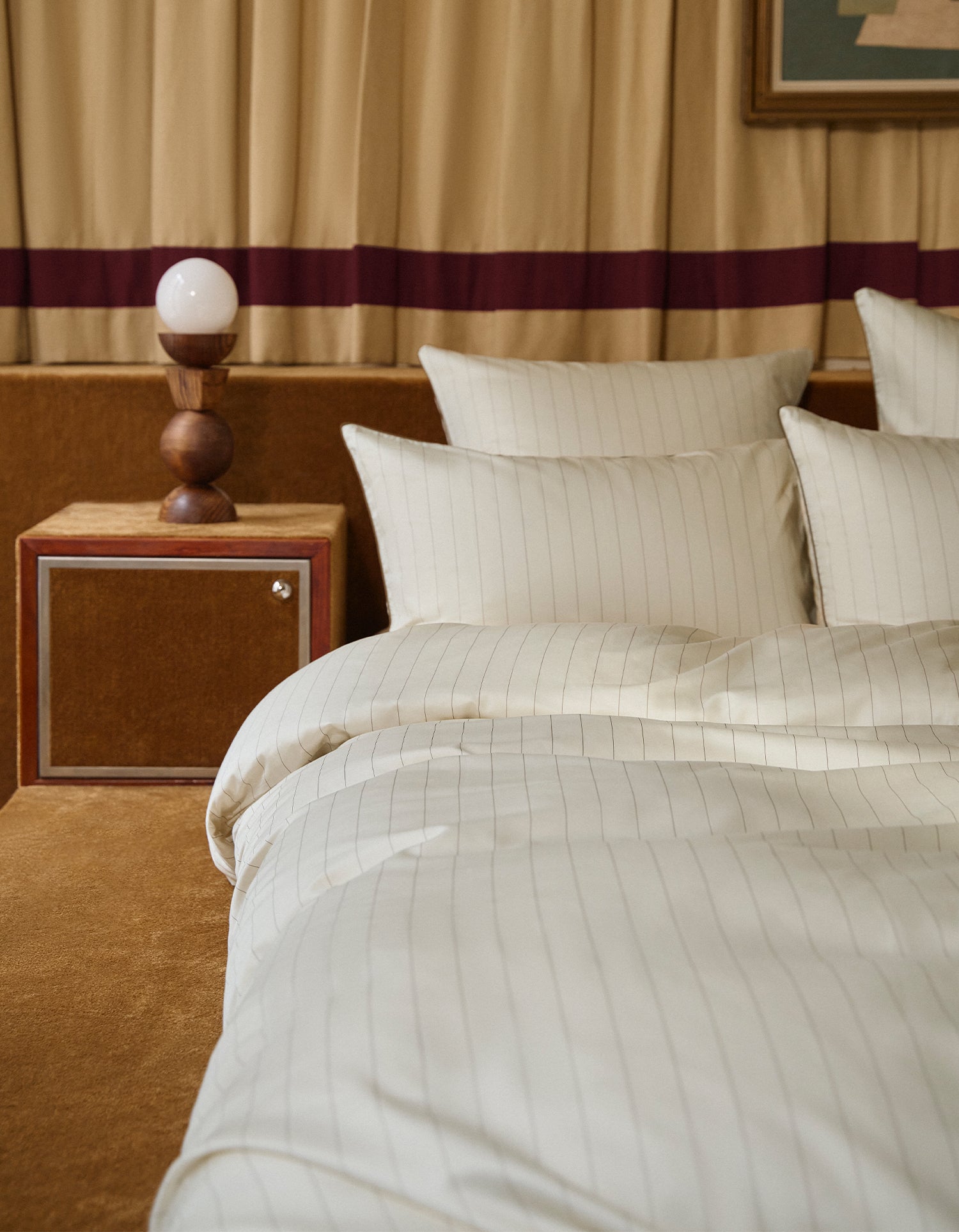 Taies d'oreiller x2 Satin de coton 200 fils - Rayé Bronze