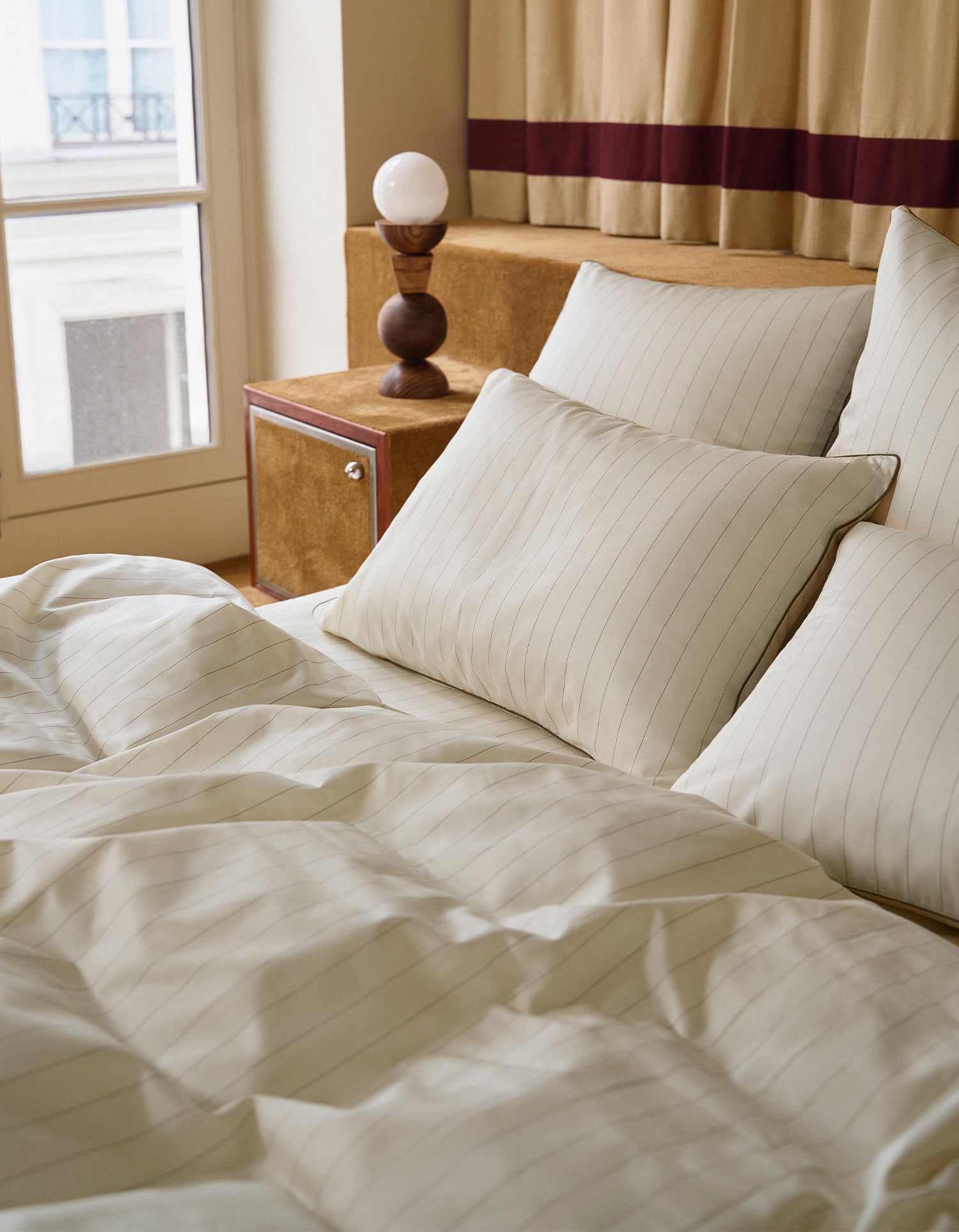 Taies d'oreiller x2 Satin de coton 200 fils - Rayé Bronze